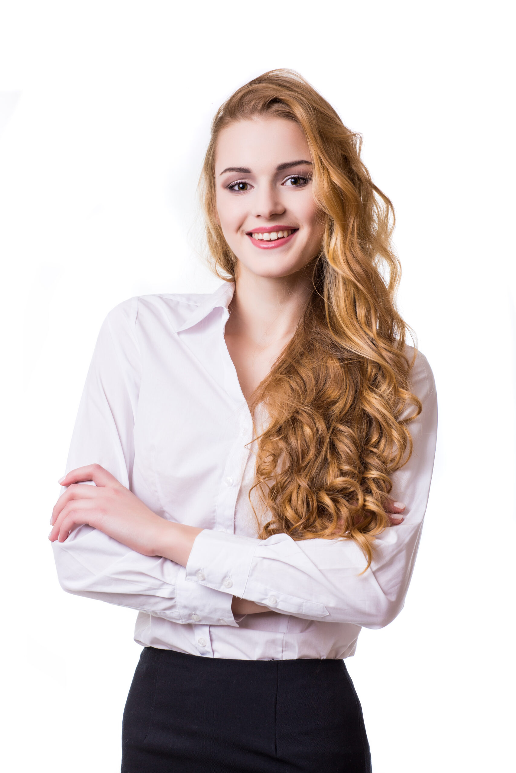 team-2 portrait of smiling business woman on white background